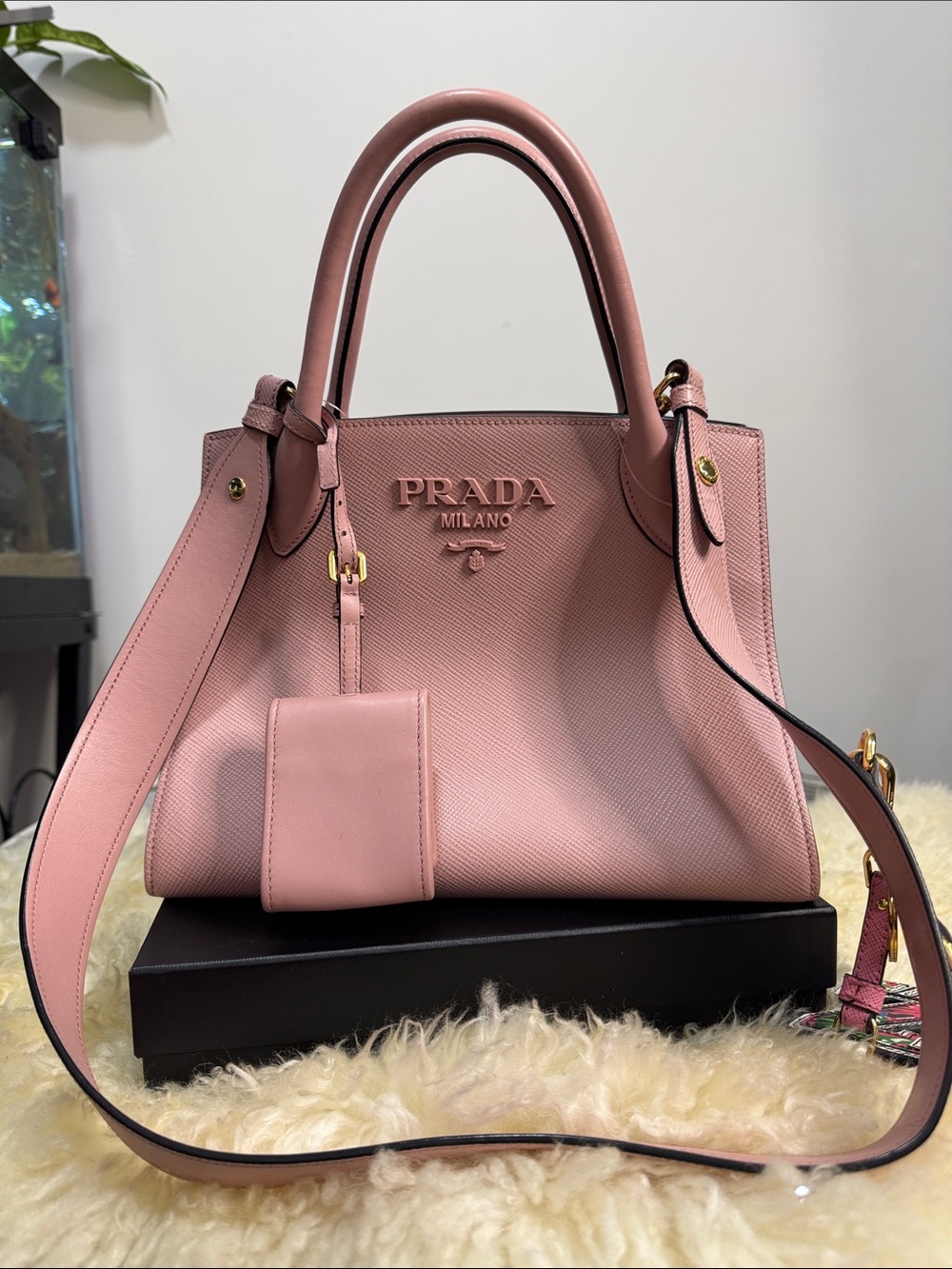Prada Pink Saffiano Satchel with Gold Hardware